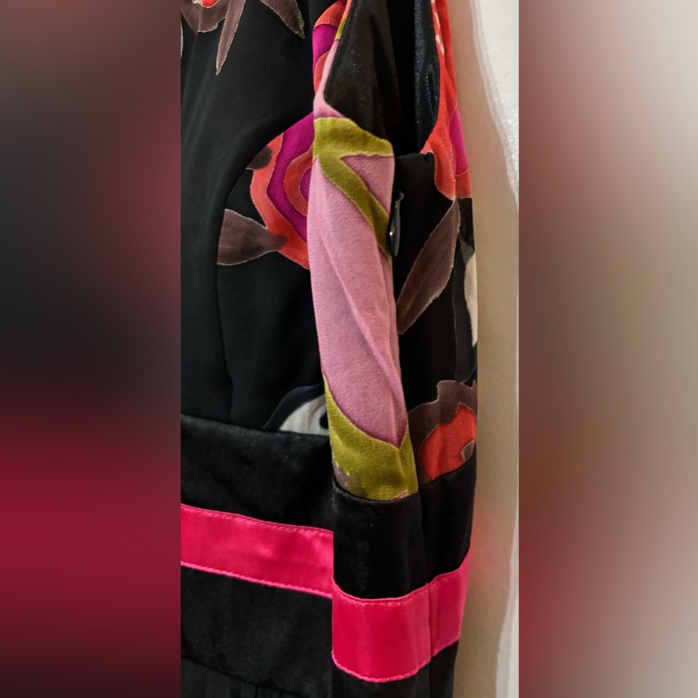 SUE WONG Women Sleeveless Silk Black Floral Print Long Maxi Dress Size 4 - Picture 5 of 16